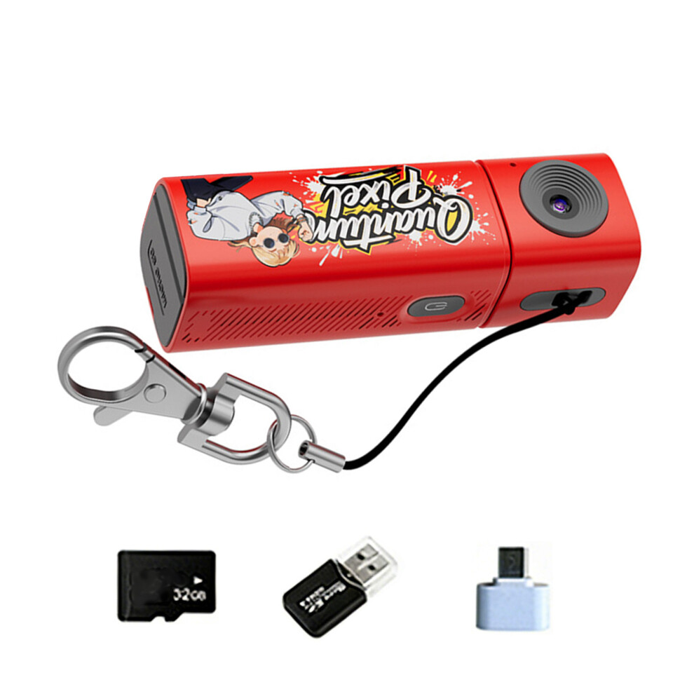 Lightweight Keychain Action Camera 2K Recording 32Gb Card Included For Outdoor Red 7695001121958