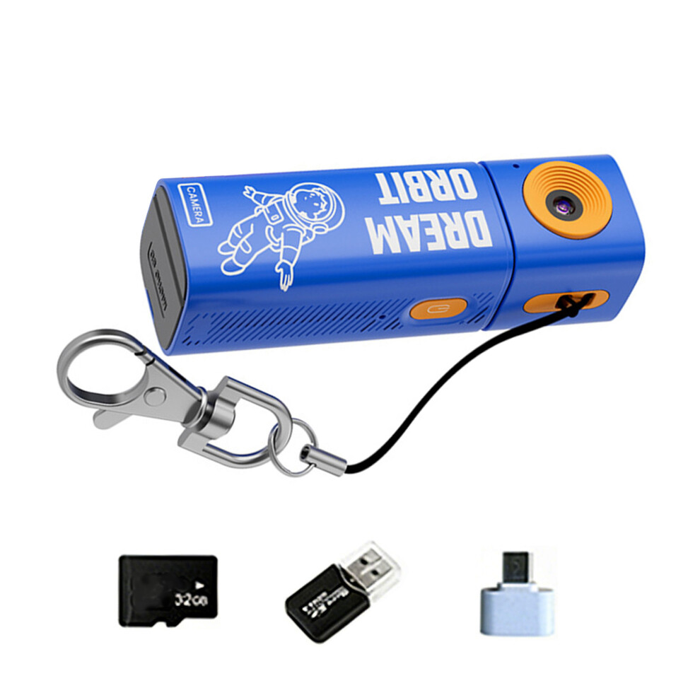 Mini Camera For Keychain 2K Video Capturing Includes 32Gb Card And Card Reader Blue 7695001121828