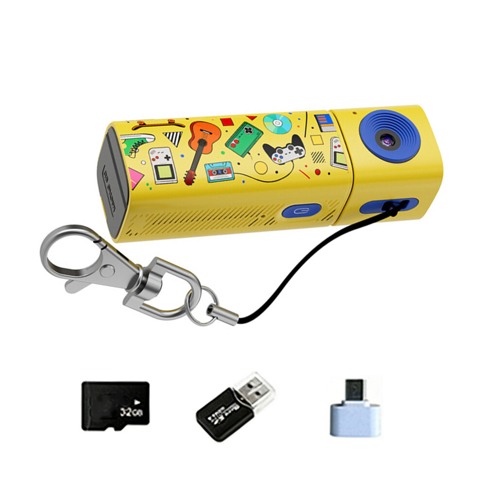 Pocket Sized Keychain Camcorder 2K Resolution With 32Gb Storage Flip Selfies Lens Yellow 7695001122108