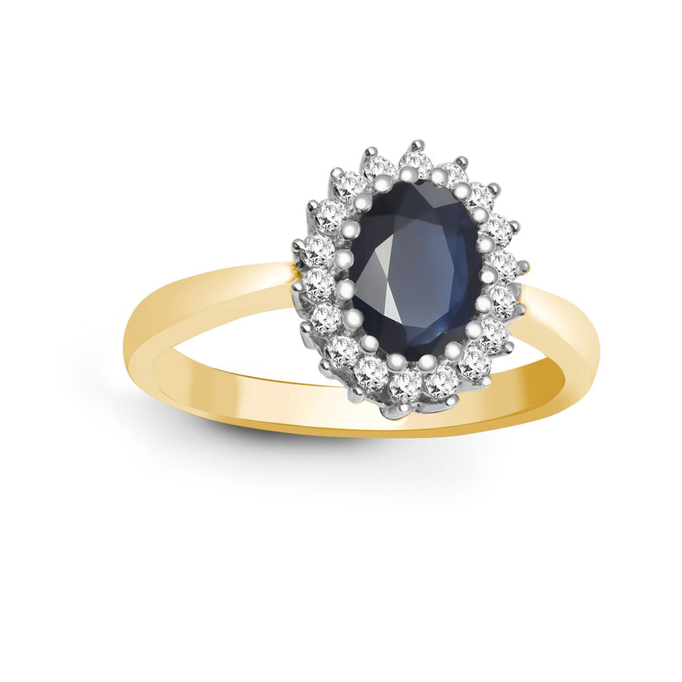 Jewelco London (O) 9Ct Gold H I2 0.23Ct Diamond And Oval Blue 1.1Ct Sapphire Classic Royal Cluster Ring 11Mm - 9R421 Blue,Gold,Yellow