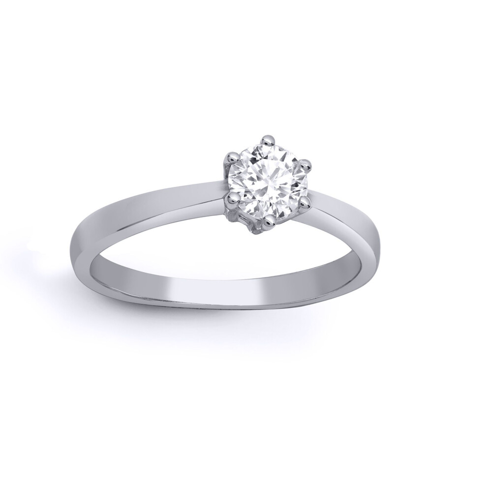 Jewelco London (J) Ladies Solid 18Ct White Gold 6 Claw Set Round G Si1 0.5Ct Diamond Solitaire Engagement Ring 6Mm - 18R311-050 White,Gold