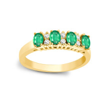 (V) Jewelco London 9ct Gold H I1 0.12ct Diamond and Oval Green 0.8ct Emerald Quadrilogy Eternity Ring 4mm - 9R391