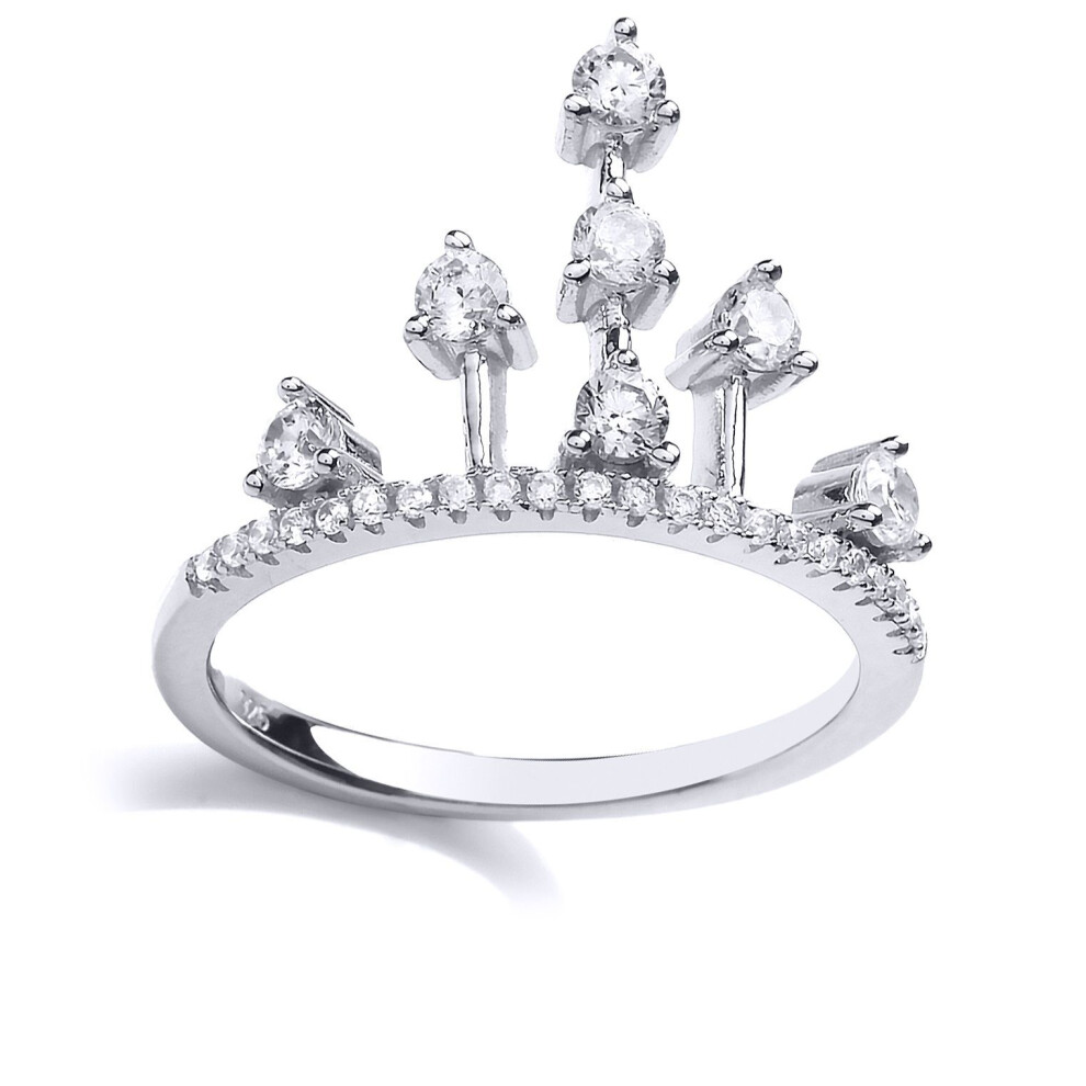 Jewelco London (R) Ladies Sterling Cubic Zirconia Princess Tiara Dress Ring - Gvr811 Silver