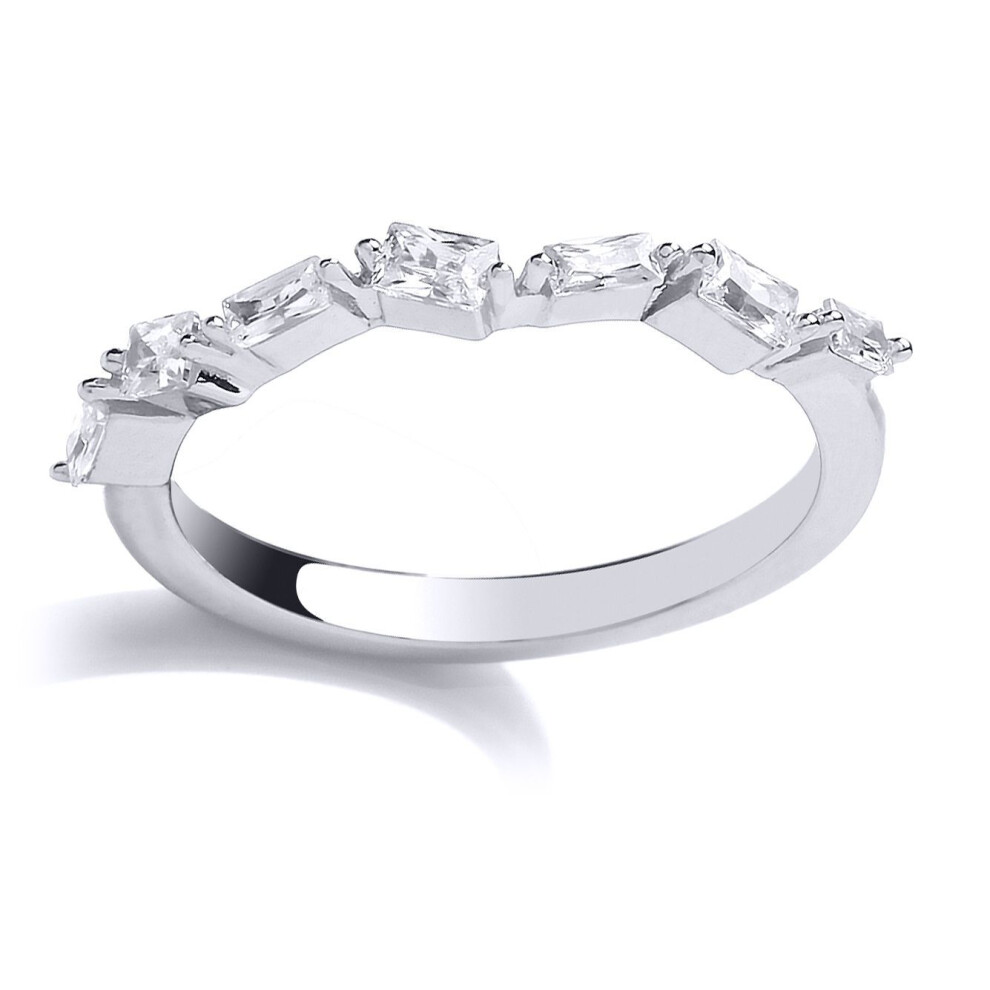 Jewelco London (Q) Ladies Sterling Baguette Cubic Zirconia Zig Zag Art Deco Eternity Ring - Gvr803 Silver