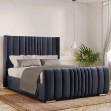 (5ft King(with Gaslift), Cream(with Mattress)) Winged Panel Bed Frame Plush Velvet Upholstered with Mattress Gas Lift Storage