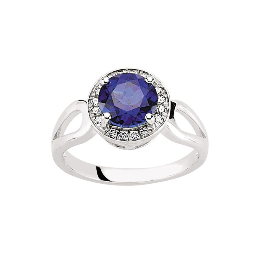 Jewelco London (N) Sterling Silver Sapphire-Blue Cubic Zirconia Halo Cluster Engagement Ring - Gvr549 Blue,White,Silver