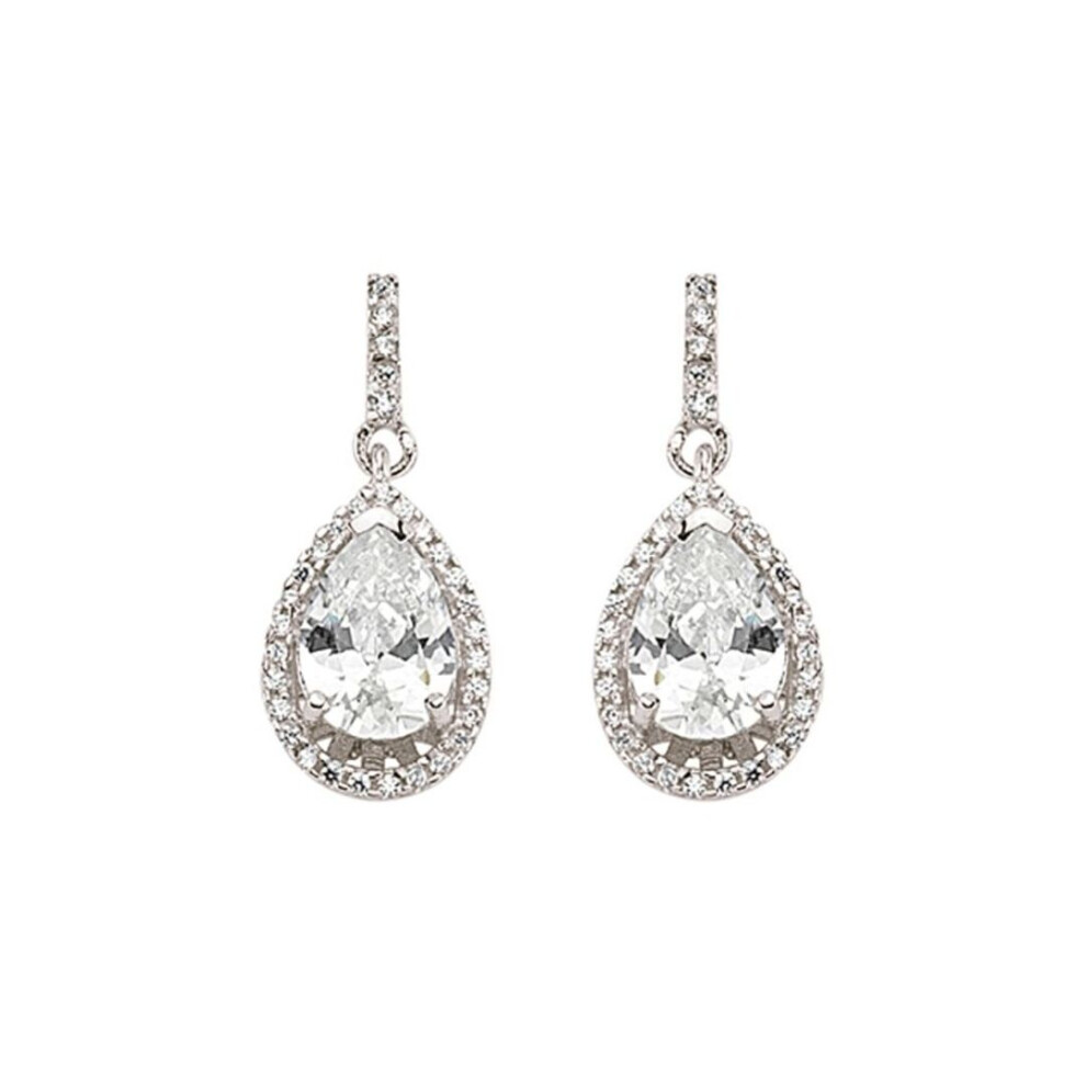 Jewelco London Ladies Sterling Pear Cubic Zirconia Halo Tears Of Joy Drop Earrings - Gve374 Silver