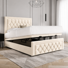 (4ft6 Double, Mink (No Mattress)) Ottoman Divan Storage Bed Plush Velvet 54” Headboard End Lift Opening All UK Sizes