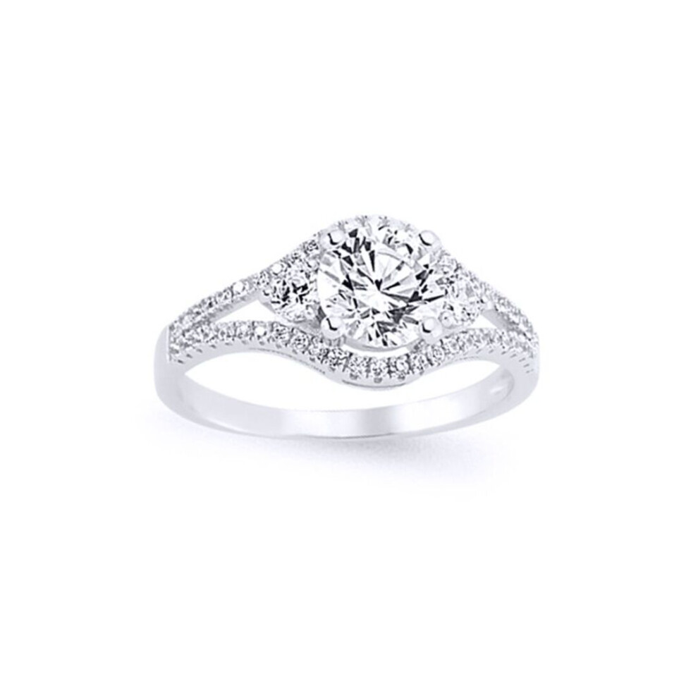 Jewelco London (R) Ladies Sterling Cubic Zirconia Split Shoulder-Set Solitaire Engagement Ring - Gvr586 Silver