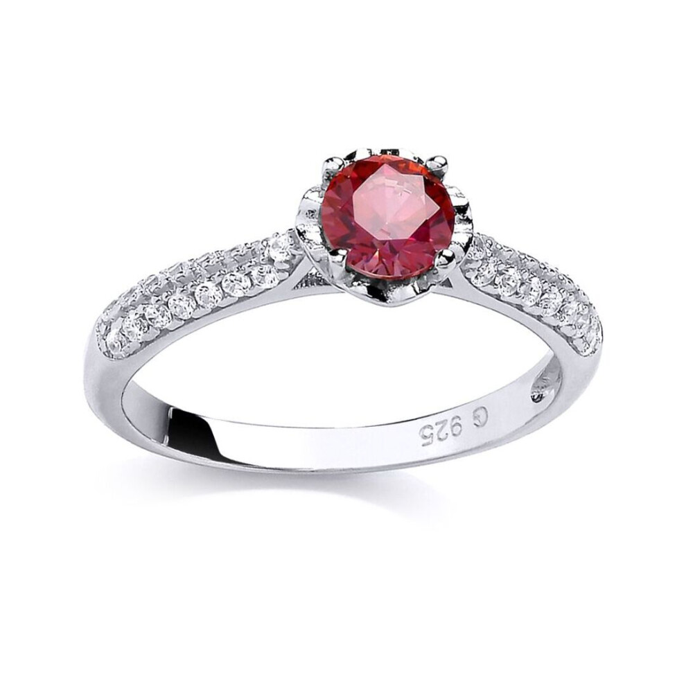 Jewelco London (P) Sterling Ruby-Red Cubic Zirconia Solitaire Ring - Gvr735 Silver