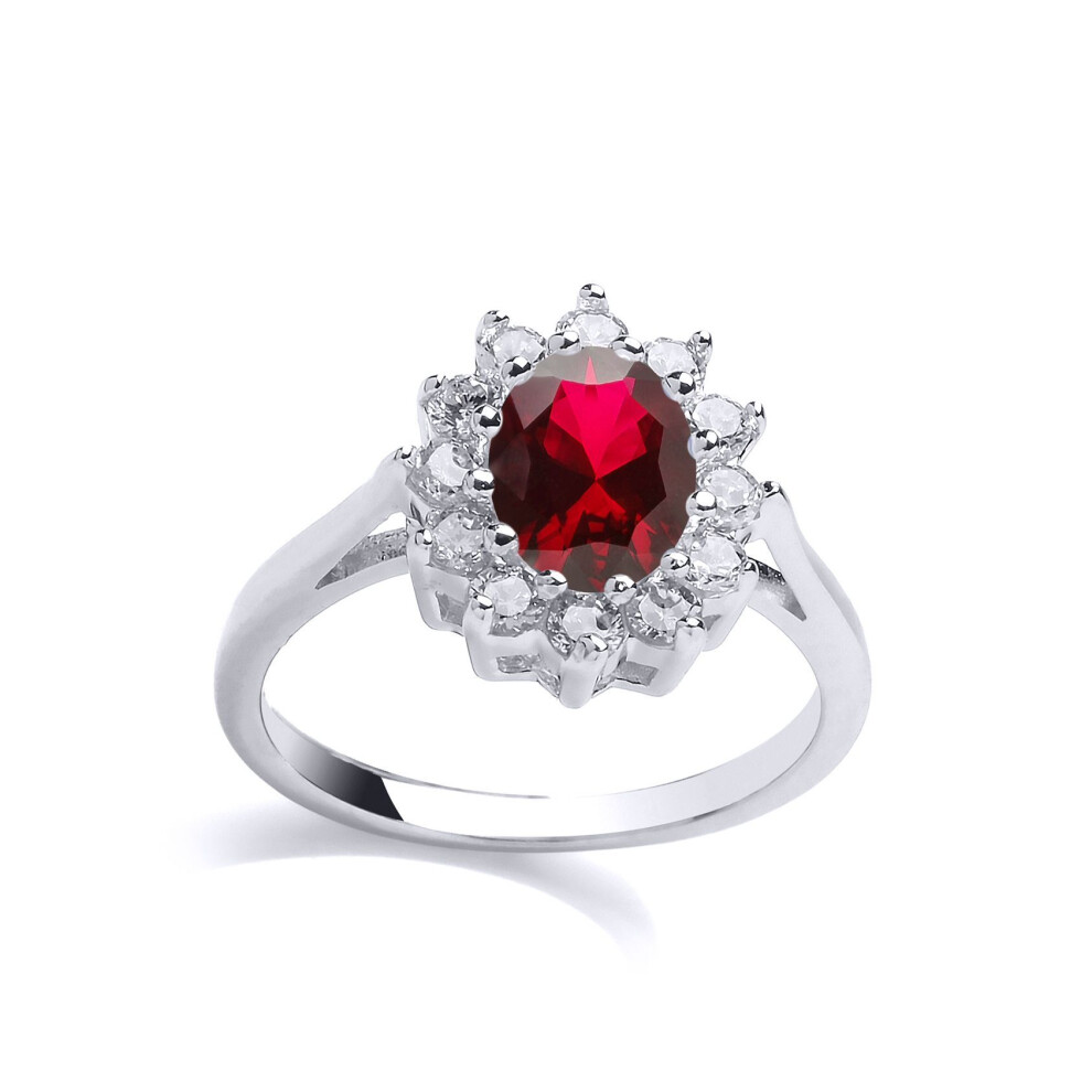 Jewelco London (O) Ladies Sterling Silver Ruby-Red Oval Cubic Zirconia Royal Cluster Cluster Ring - Gvr564ru Red,Silver