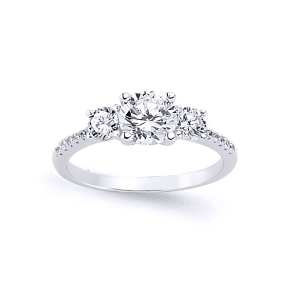 Jewelco London (N) Ladies Sterling Cubic Zirconia Trilogy Engagement Ring - Gvr588 Silver