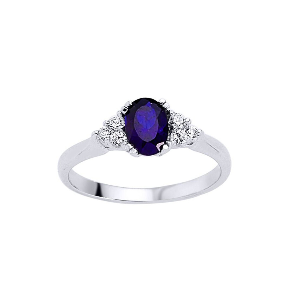 Jewelco London (O) Ladies Sterling Silver Sapphire-Blue Oval Cubic Zirconia Solitaire Engagement Ring - Gvr501 Blue,Silver