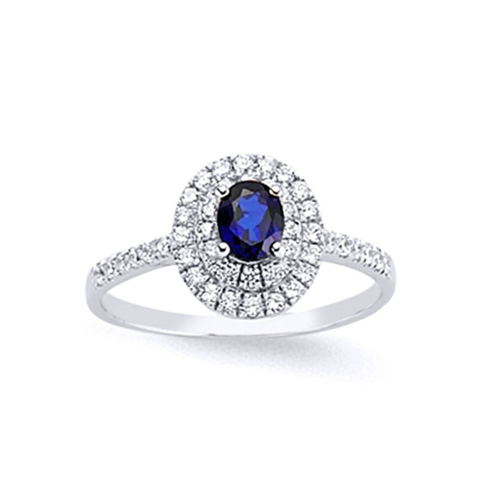 Jewelco London (R) Ladies Sterling Silver Sapphire-Blue Oval Cubic Zirconia Halo Engagement Ring - Gvr603 Blue,Silver