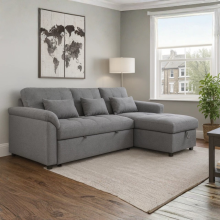 (Grey Linen) Universal 4 Seater Sofa Bed Linen Corner With Storage Chaise Reversible L-Shaped