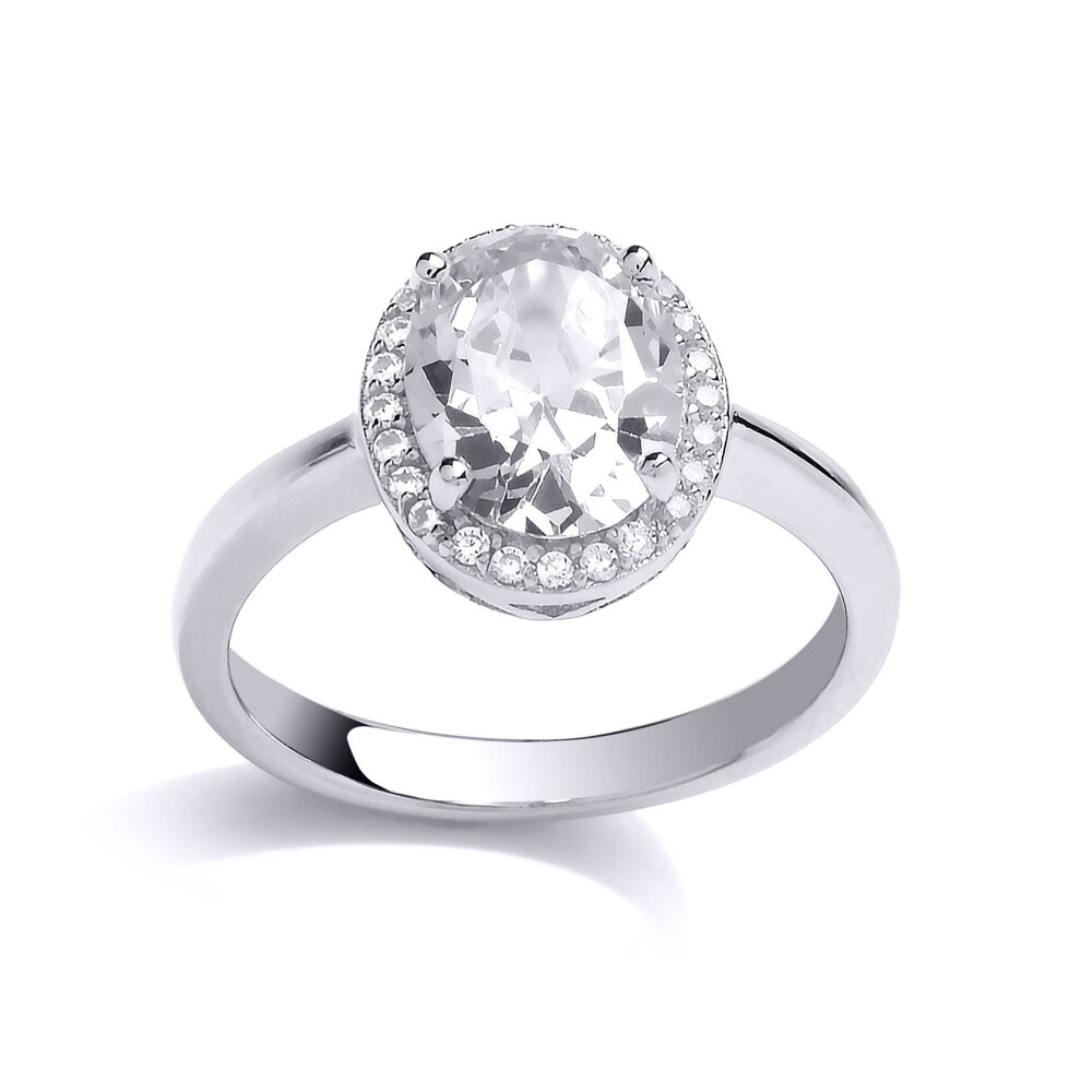 Jewelco London (M) Ladies Sterling Cubic Zirconia Halo 4 Claw Solitaire Engagement Ring - Gvr752 Silver