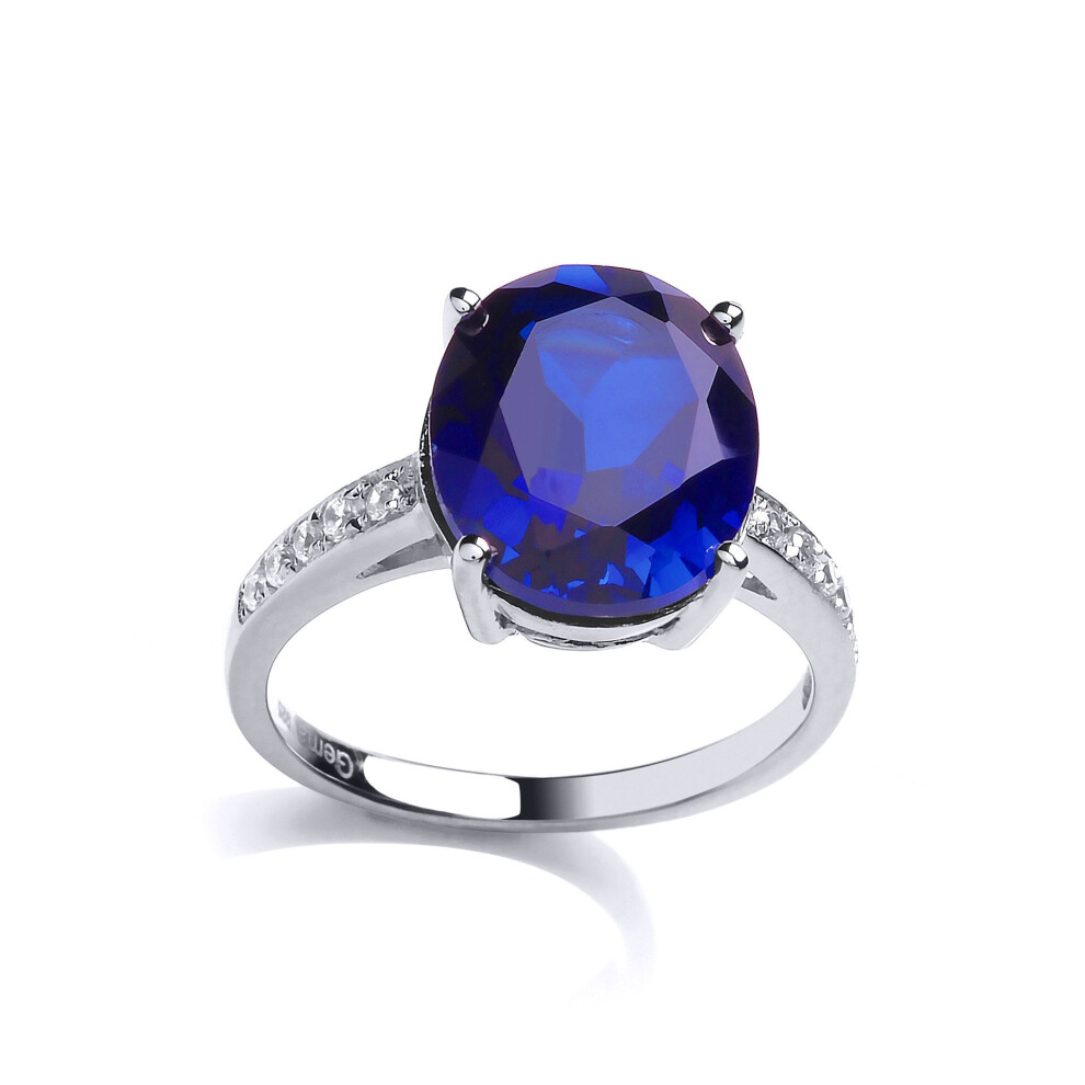Jewelco London (O) Sterling Silver Sapphire-Blue Oval Cubic Zirconia Shoulder-Set 4 Claw Solitaire Engagement Ring - Gvr792sap Blue,Silver