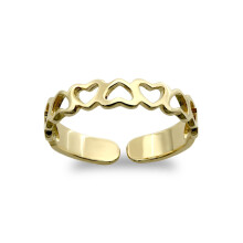 Jewelco London Ladies Solid 9ct Yellow Gold Cut Out Love Hearts Inversion Pattern Open Toe Ring - JTR015