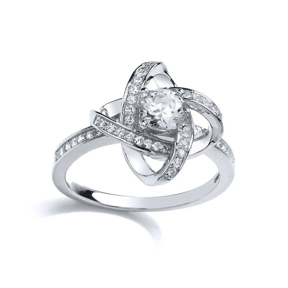 Jewelco London (O) Ladies Sterling Cubic Zirconia Atom Halo Solitaire Engagement Ring - Gvr797 Silver