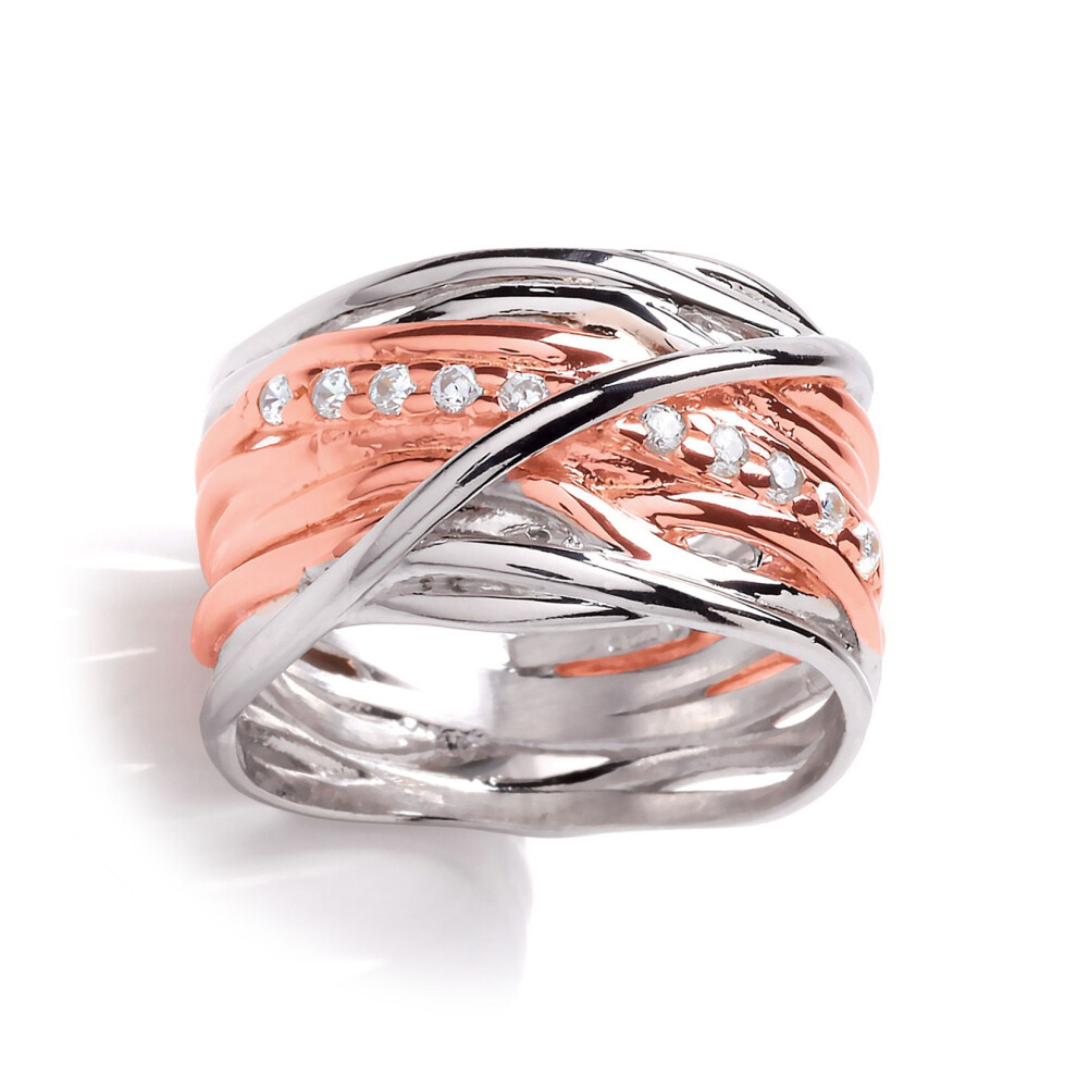 Jewelco London (R) Ladies Rose Gold-Plated Sterling Cubic Zirconia Tree Roots Crossover Eternity Ring - Gvr786 Silver