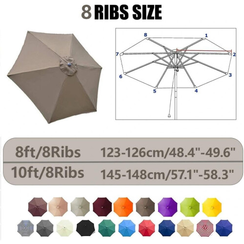 (Orange, 10ft/8 Ribs) Copertă umbrelă terasă 2.4/3m 1