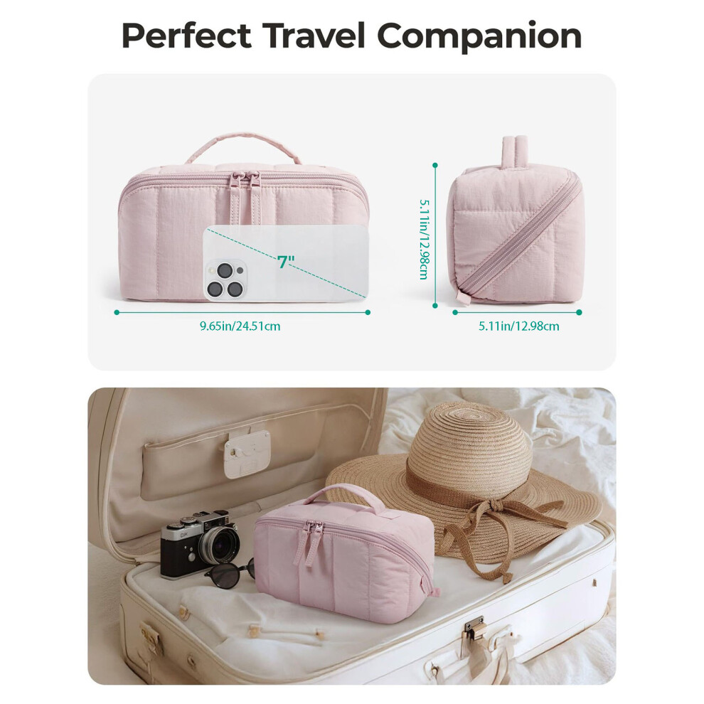 Large Capacity Toiletries Bag Cosmetic Bag Quilted Makeup Bag For Travel Gym Use Khaki