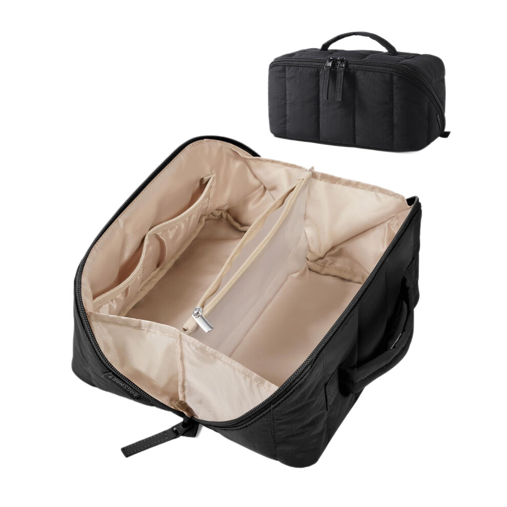 Pink Portable Toiletry Organizer Makeup Bag Trendy Quilted Travel Essential Bag