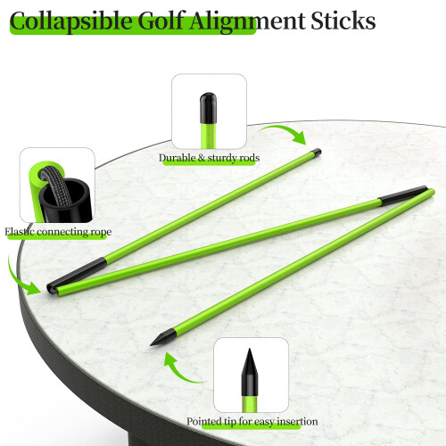 MoKo Golf Alignment Stick, 2 Pack Swing Trainer Tool, 48" Collapsible Alignment Stick Golf Training Aid for Aiming, Putting, Posture Corrector, Golf 2