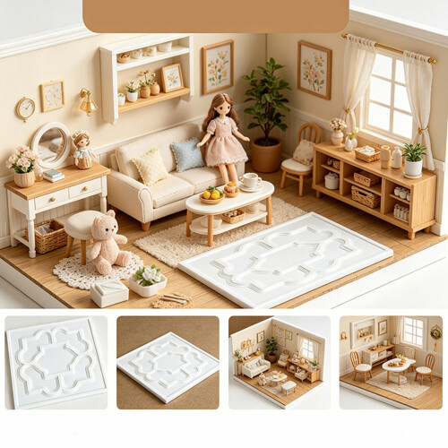Small Embossed Ceiling Tile Elegant Decorative Miniature Panel for Doll House A