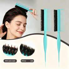 Professional Hair Styling Brush With Boar Bristles For Glossy Finish Blue Nylon