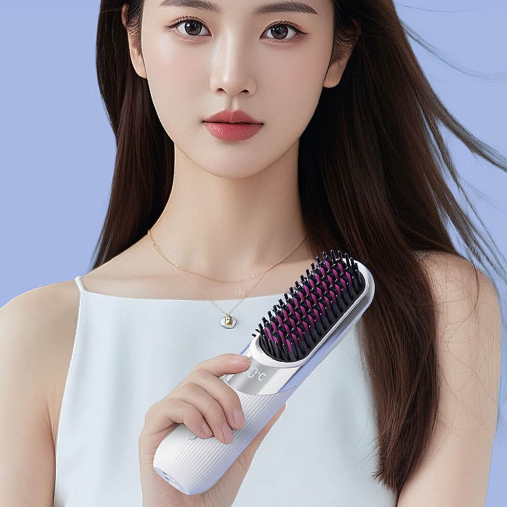 Purple Wireless Hair Straightener Comb With Negative Ionic Function For Frizz Control