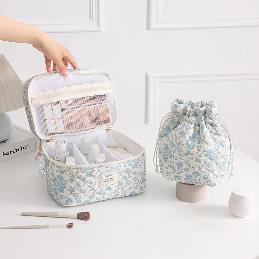 Lovely Quilted Flower Makeup Pouch Generous Space For Brushes Strawberry drawstring bag
