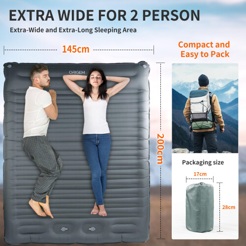 Origem 14Cm Extra Thick & Wide Self Inflating Camping Sleeping Mat Double 2