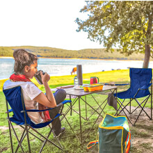 ZOPPER Folding Camping Chair Dark Blue pk2 Portable Outdoor Chair with Cup Holder & Armrests 85kg Capacity Lightweight Compact Garden, Caravan Trips,