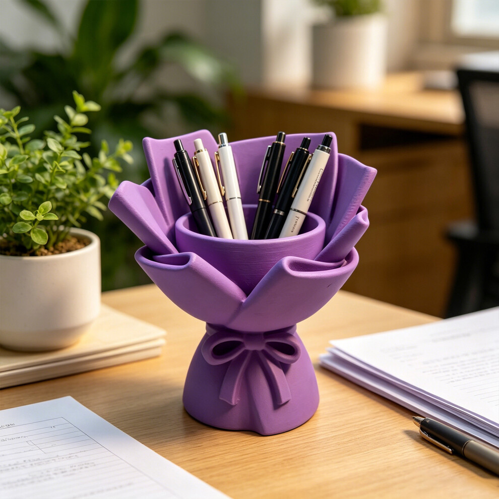Artistic Floral Themed Pen Container With Hollow Center Design Pen Holder Red 7754004577862
