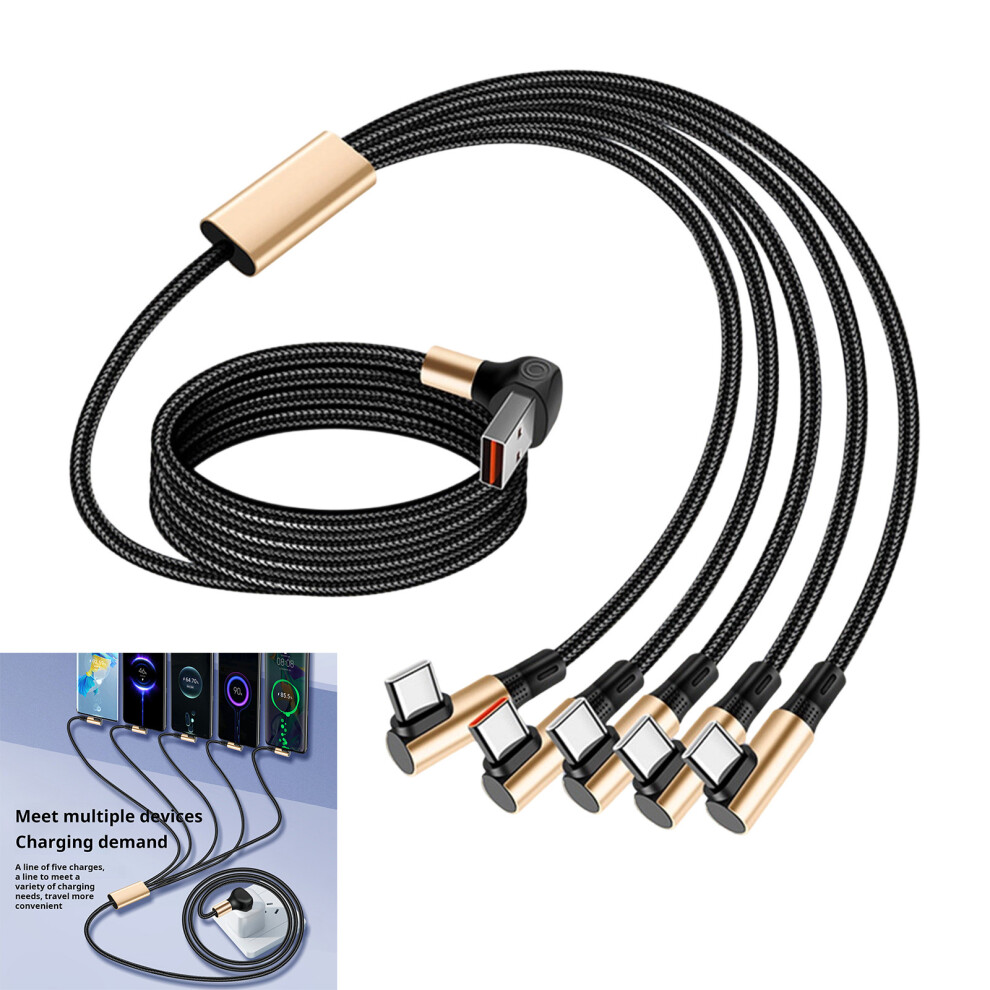 5 In 1 Usb C Cable Multiple Device Charging Cord With Fast Charge For Phone Side Bend 7695001114677