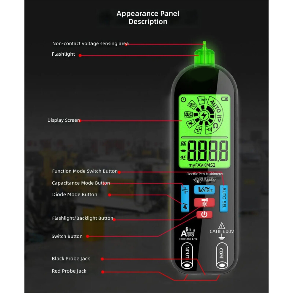 Professional Digital Multimeter Votage Not-Contact Tester Continuitys Resistance 7754004568341