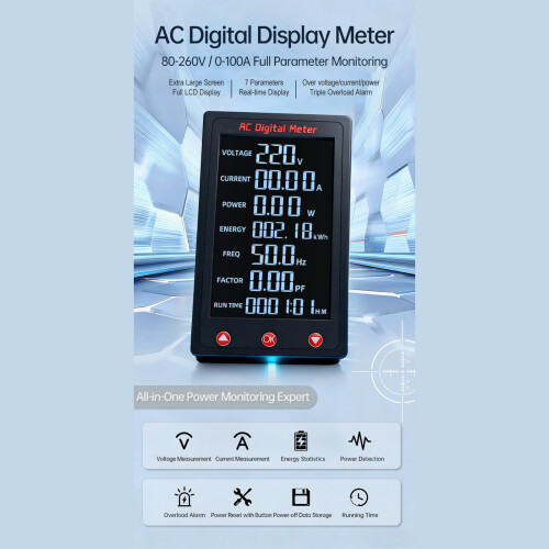 Easy To Use AC Digital Voltage Current Power Energy Frequency Monitor With switching