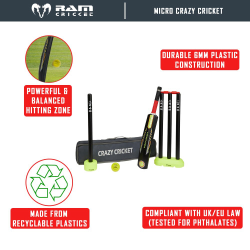 Ram Cricket Micro Crazy Cricket Set - includes 1 x Size 0 Bat – Durable Kwik Cri 1