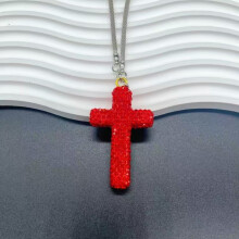 Rhinestones Embedded Clay Crucifix Hanging Charm For Cars Trucks SUVs Gold