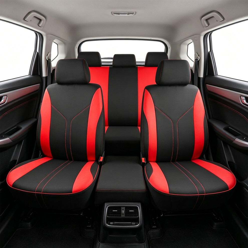 Stylish Y Shape Stitching Universal Car Seat Covers And Headrest Cover 5 Seats Sets Beige 7754004621749