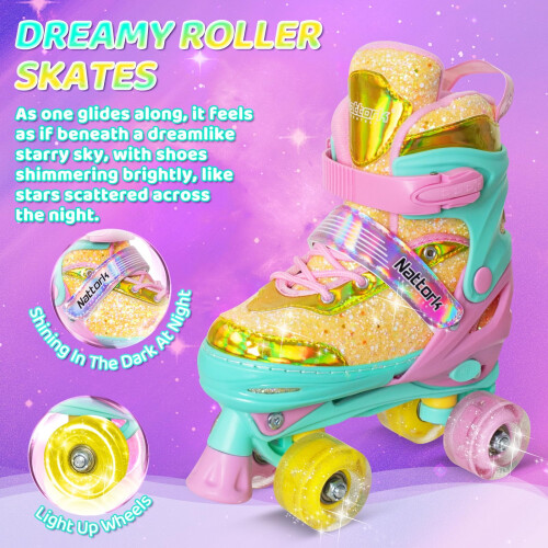 Nattork Children's Roller Skates, Adjustable Roller Skates with 4 2
