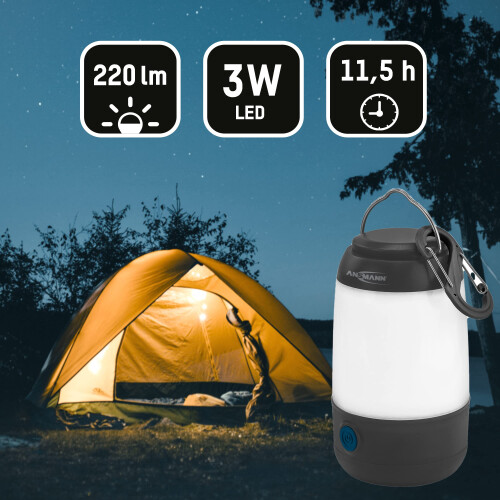 ANSMANN LED Camping Lamp with Handle [Black] Robust & Water Proof 220 1
