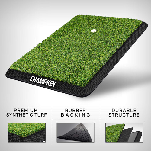 Champkey Premium Turf Golf Hitting Mat (9 Golf Tees & 1 Rubber Tee) - 2