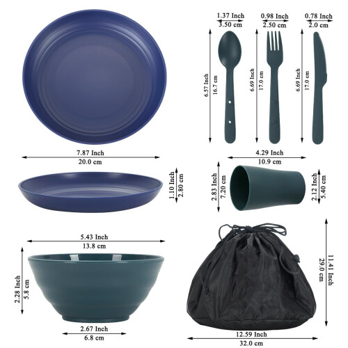 ReaNea Camping Mess Kit for 2 with Bowl, Plate, Cup, Spoon, Fork, 1