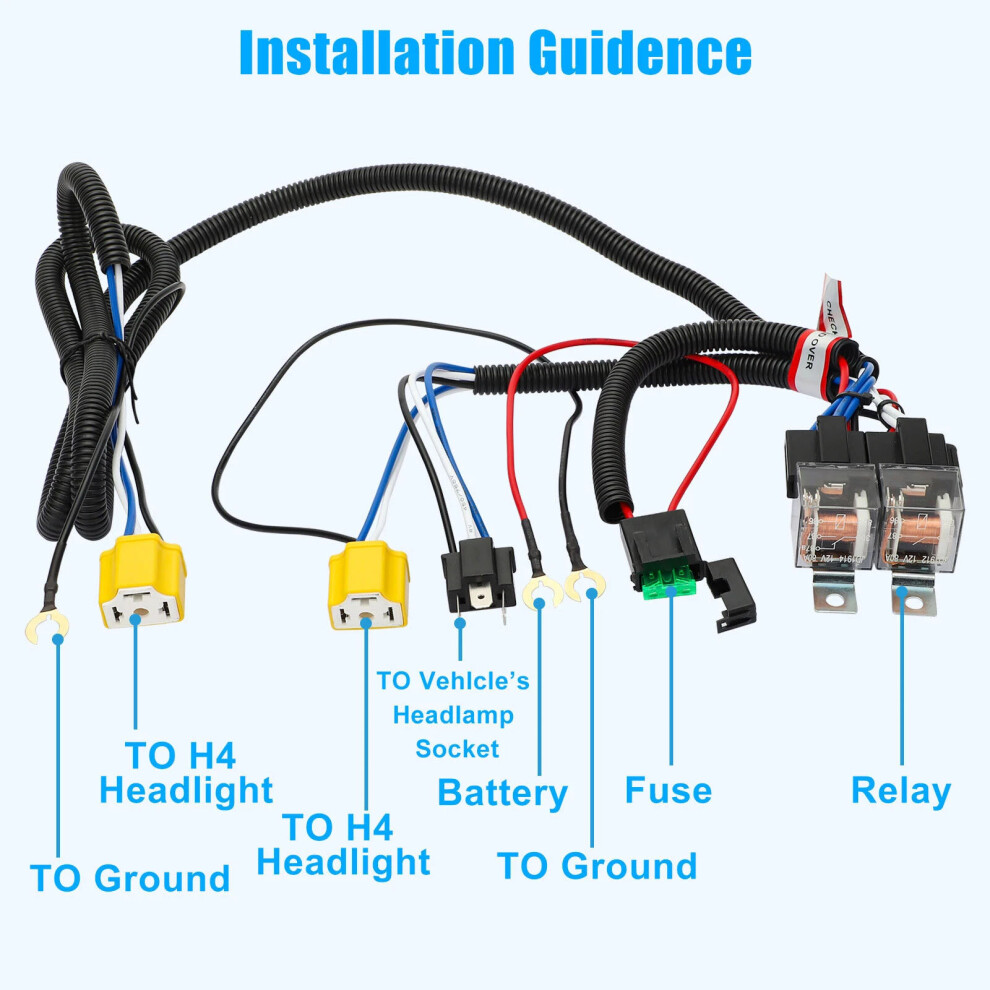 H4 Headlight Enhancement Wiring Kit Bulb Relays Wiring Harness For Night Driving 7754004611399