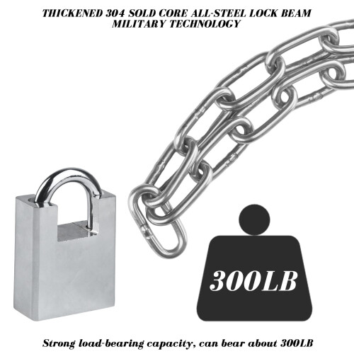 HexinYigjly 304 Stainless Steel Security Chain With Padlock - 5mm x 1 2