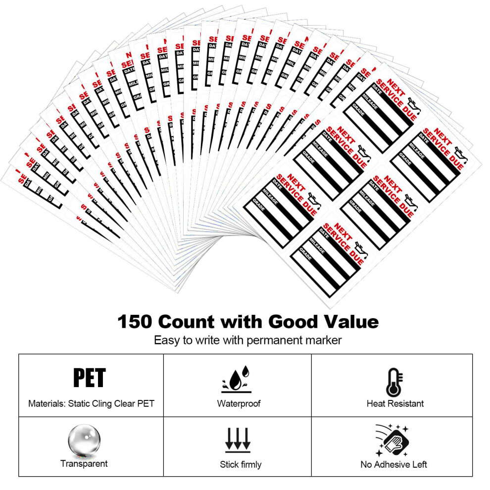 120Pcs Premium Pvc Car Maintenance Stickers Static Cling Oil Change Reminder Set 7754004633209