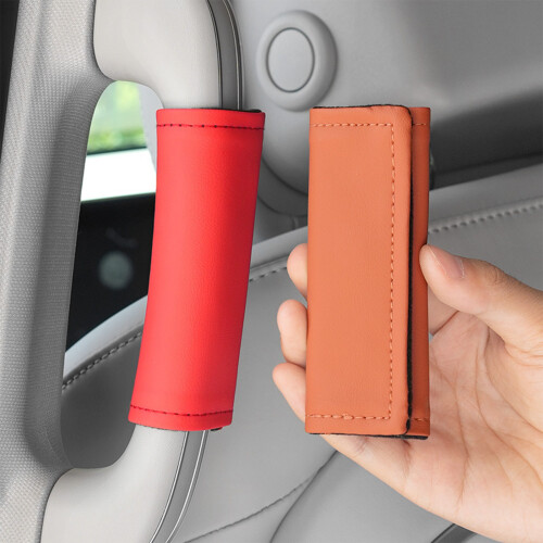Soft Leather Car Ceiling Handle Cover Protector Universal Fit For Most Vehicles Brown