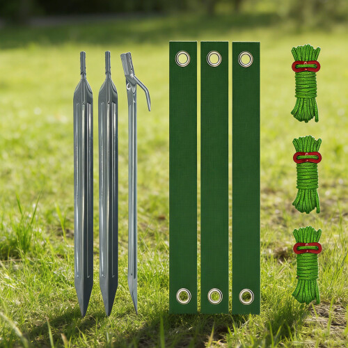 Tree Stake Kit Straightening Leaning Rustproof Stakes Supports with Strap Army Green